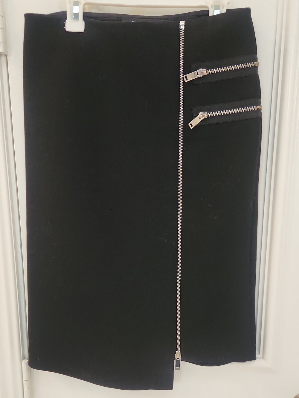 Zara Black Pencil Skirt with Silver Zipper Accents
